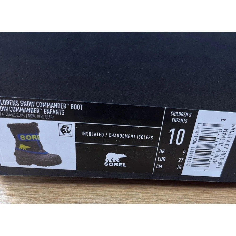 Sorel Childrens Snow Commander Winter Boots Little Kids Size‎ 10 Black/Blue NEW